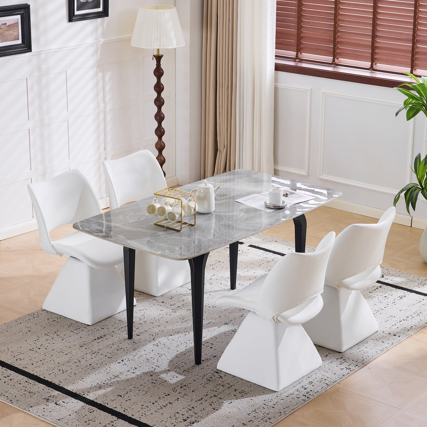 White Swivel Dining Chair - Modern High-Back Design