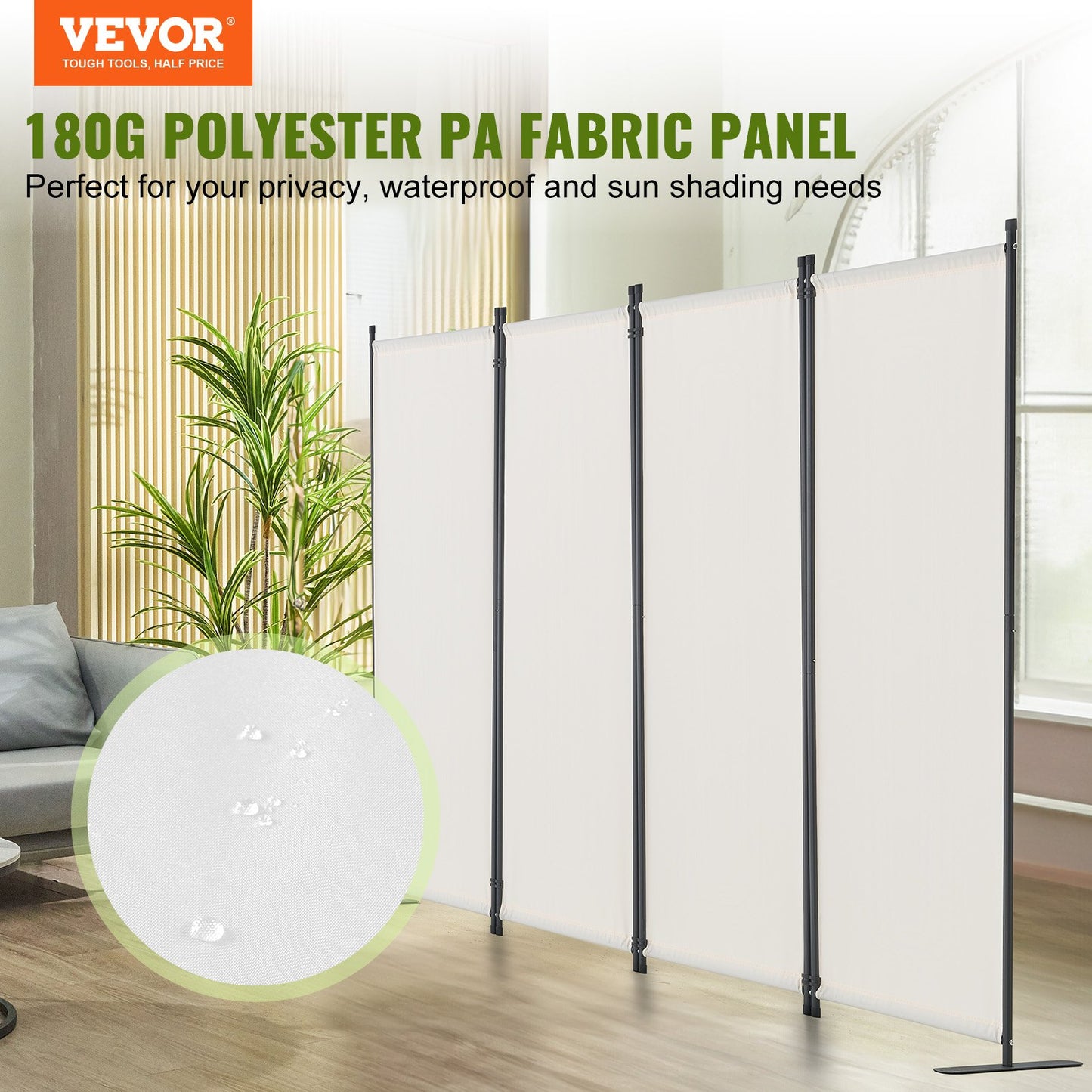 4-Panel Room Divider - Folding Fabric Privacy Screen, White