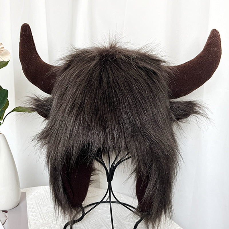 Winter Horn Earmuffs Hat - Thick Woolen Cap for Warmth & Style