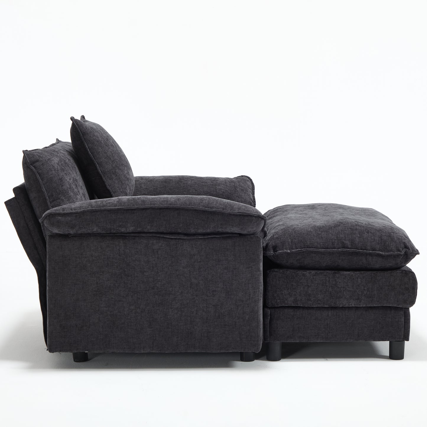 Modern Chenille Accent Chair with Ottoman - Black