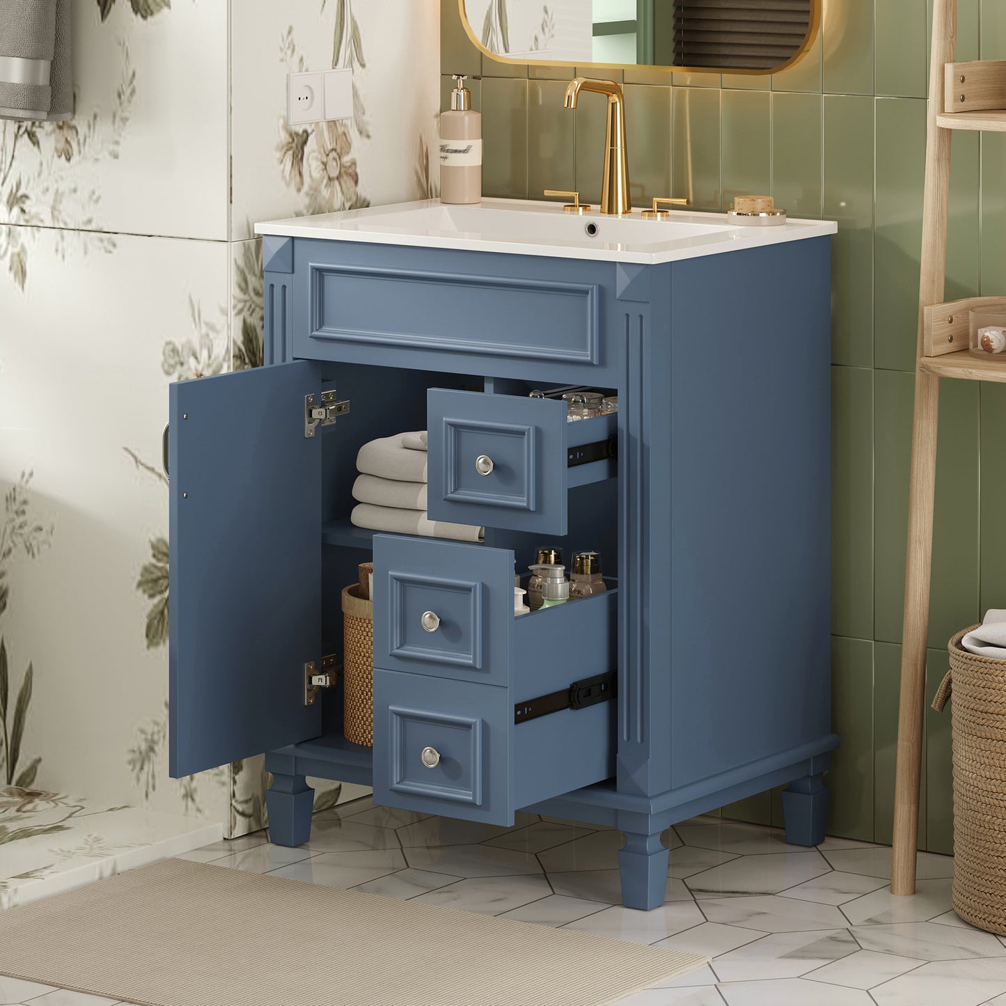 24 Bathroom Vanity With Ceramic Sink, Small Sink Cabinet, Modern