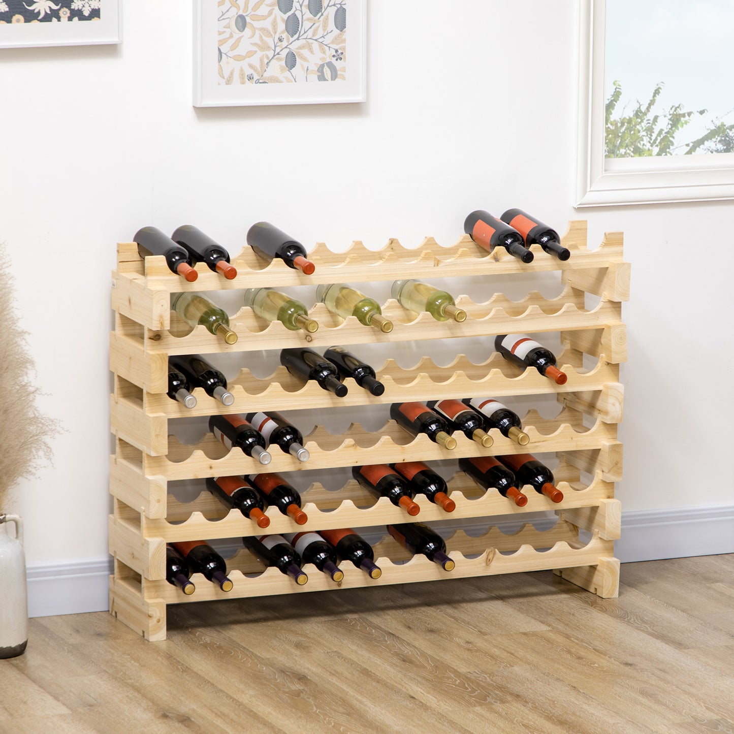 72-Bottle Stackable Wine Rack - Modular Natural Wood Storage