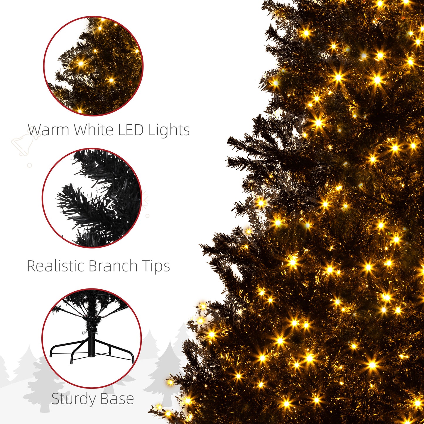 7.5 FT Pre-Lit Artificial Christmas Tree - Black with 500 LED Lights
