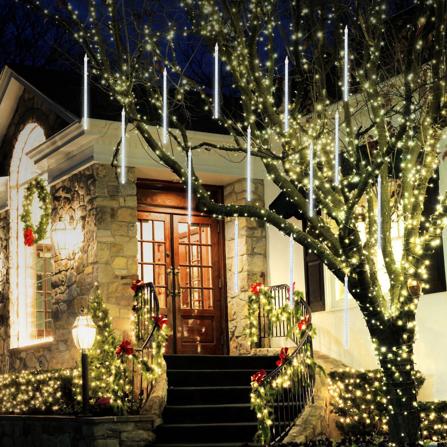 Solar Powered Meteor Shower String Lights - 9.84FT Decorative Raindrop Lights