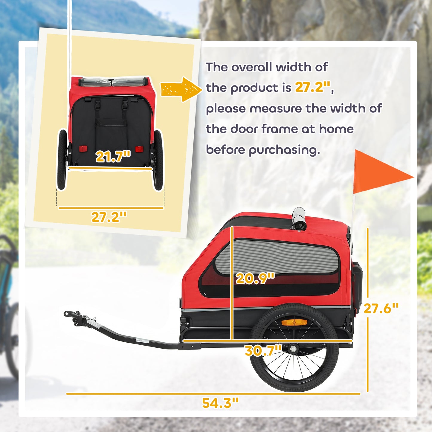 Dog Bike Trailer for Small & Medium Dogs with Ramp, Red Bicycle Pet Carrier