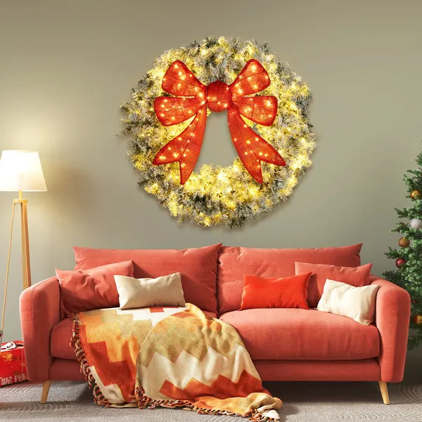 48-Inch Snow-Flocked Christmas Wreath with LED Lights