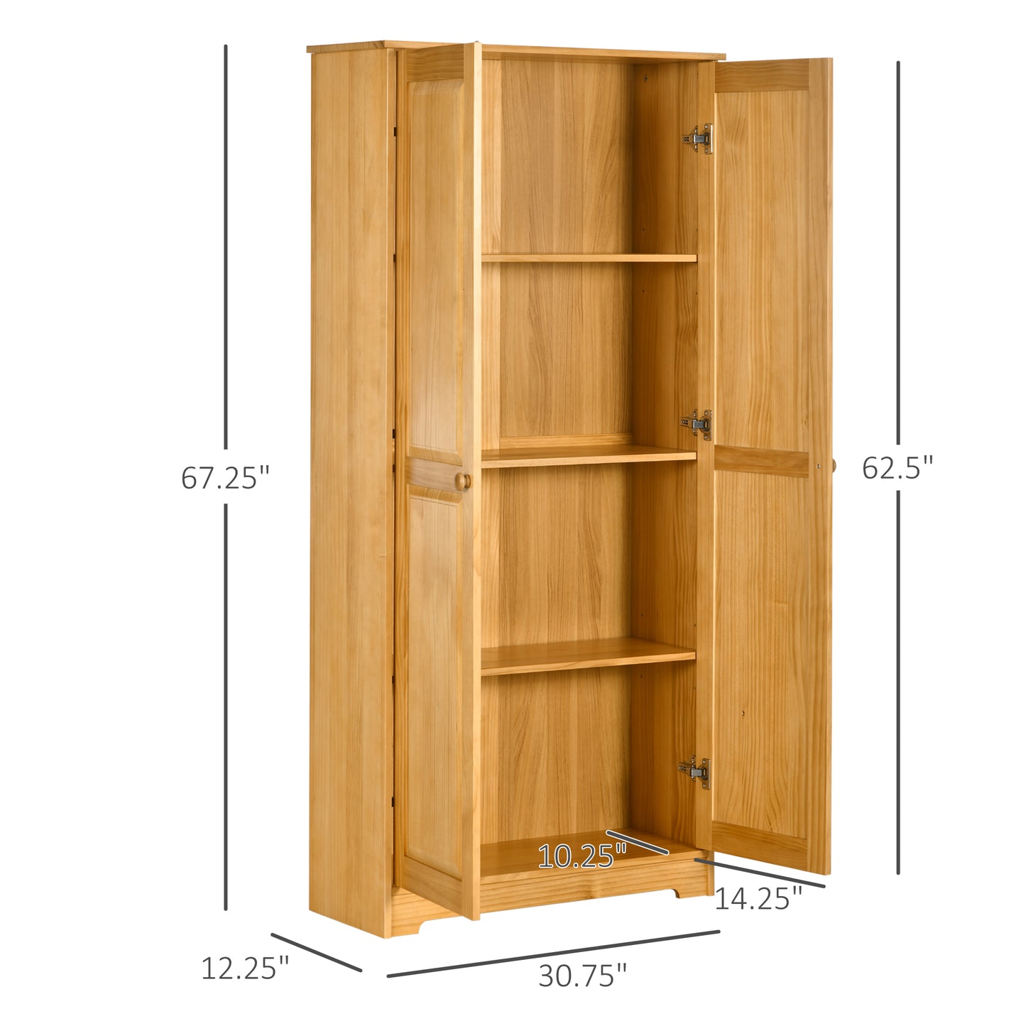 67" Pinewood Kitchen Pantry Storage Cabinet - Brown