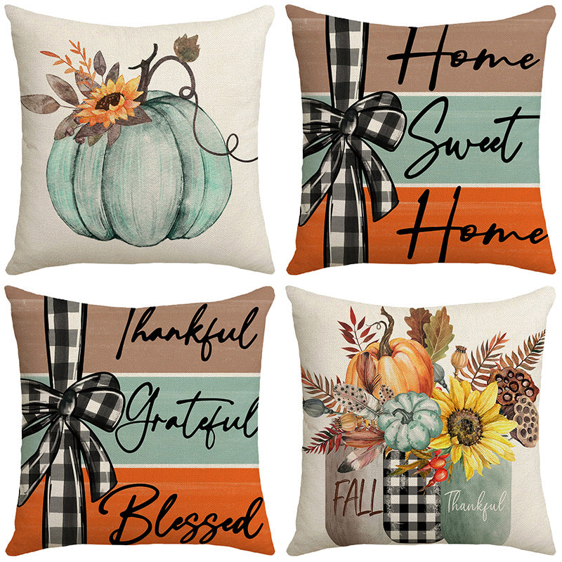 Fall Pumpkin Throw Pillow Covers 18x18 Inch Autumn Thankful Grateful Decor Set