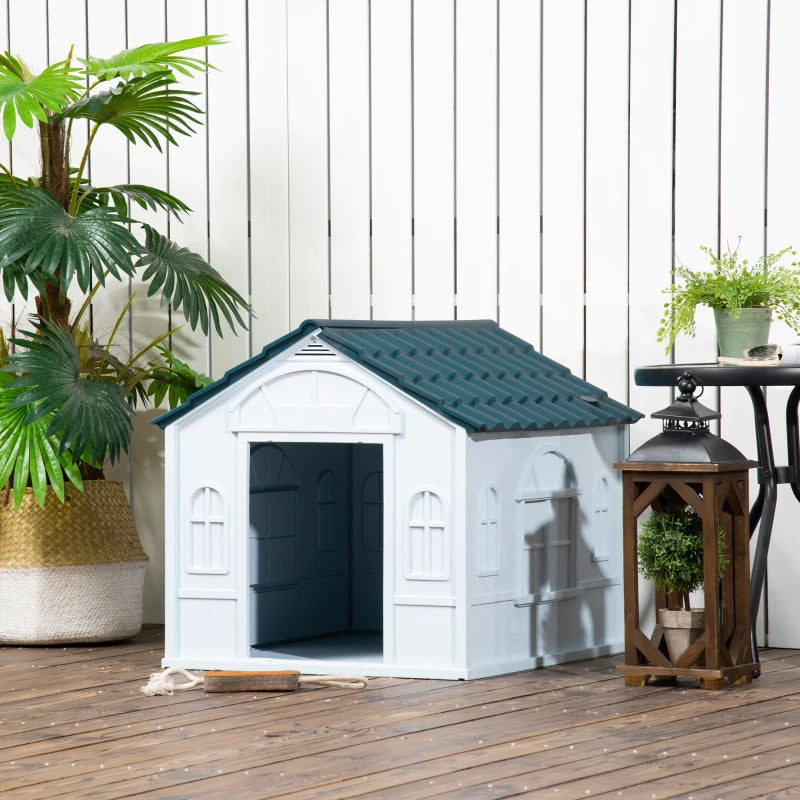 Water-Resistant Plastic Dog House for Small & Medium Dogs - Easy Assembly, Blue