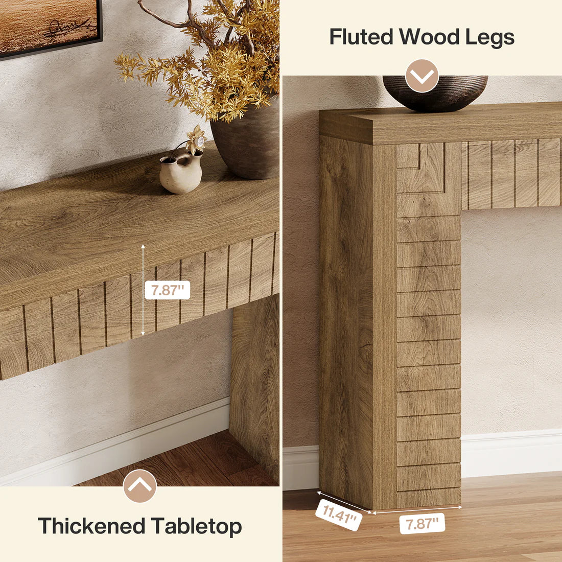 Farmhouse Console Table - Rustic Sofa Table with Engraved Design