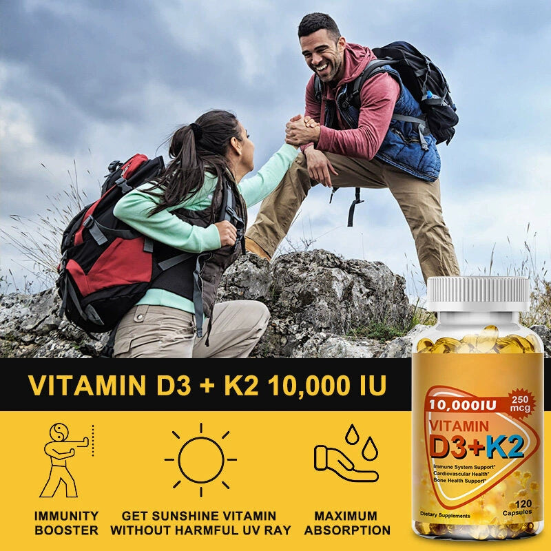 Vitamin D3 K2 Soft Capsules - Immune Support for Adults, 60 or 120 Pcs