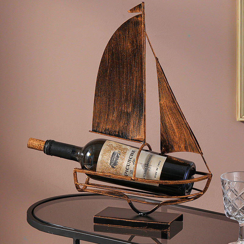 Sailboat Wine Rack Decoration - Iron Modern Home Bar Accessory