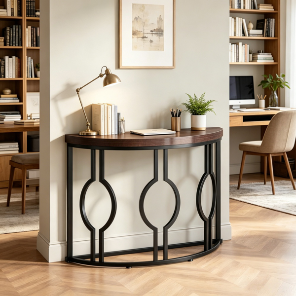 Curved Console Table with Geometric Frame - Retro Design