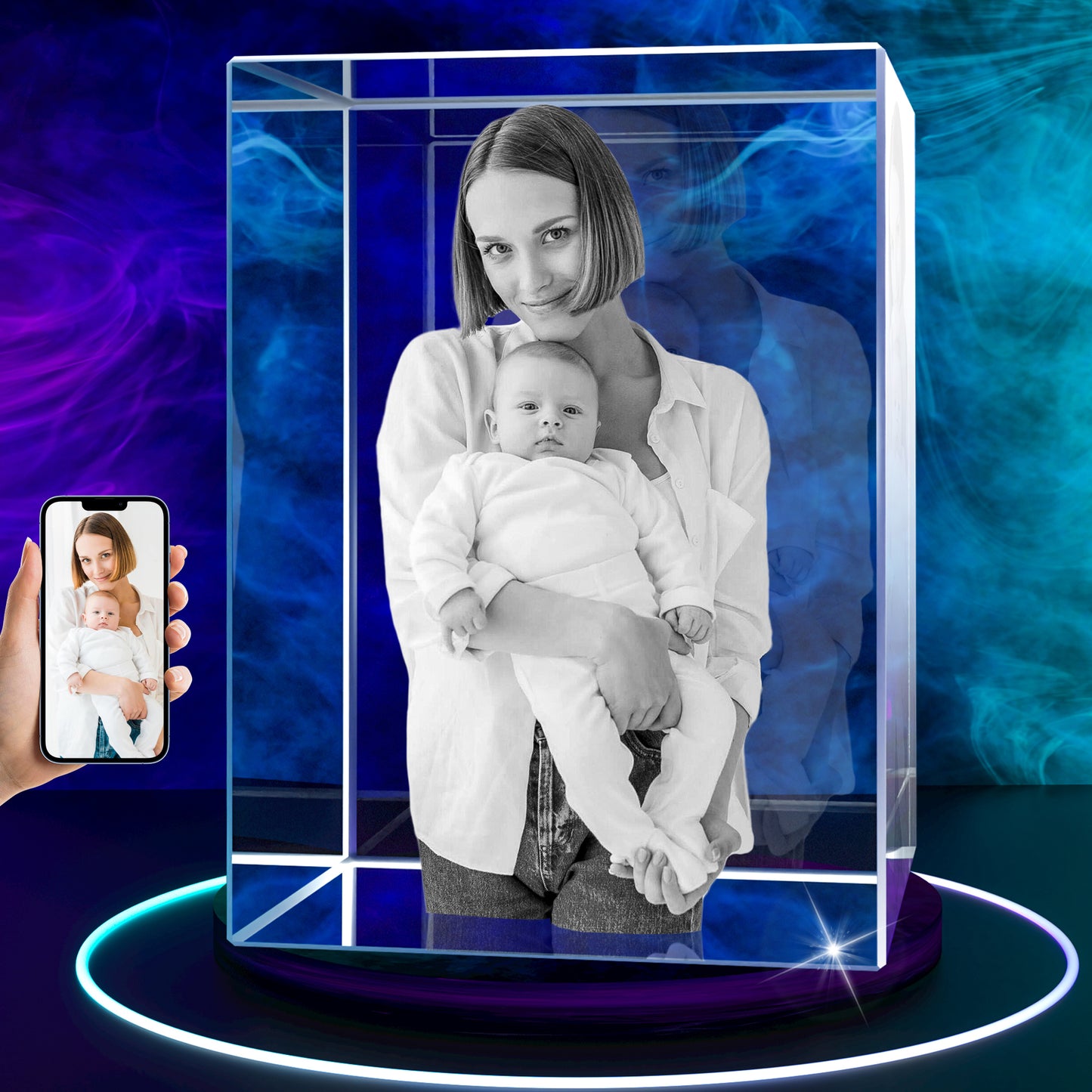 Personalized 3D Crystal Photo Cube - Custom Engraved Keepsake