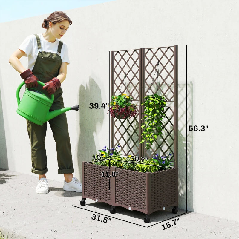 Mobile Raised Garden Planter Box with Trellis - Brown