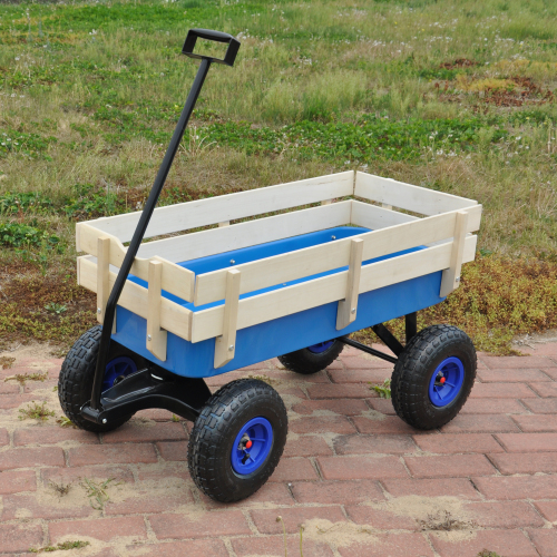 All Terrain Garden Wagon with Wood Railing and Air Tires for Outdoor Use