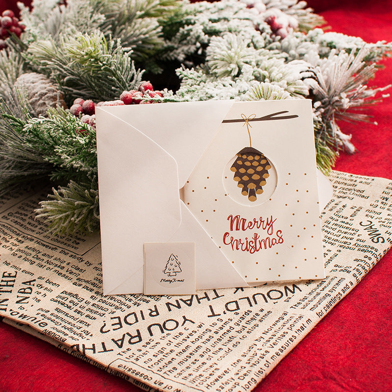 Festive Christmas Greeting Card Set with Envelopes and Stickers - Three Fold Holiday Card Collection