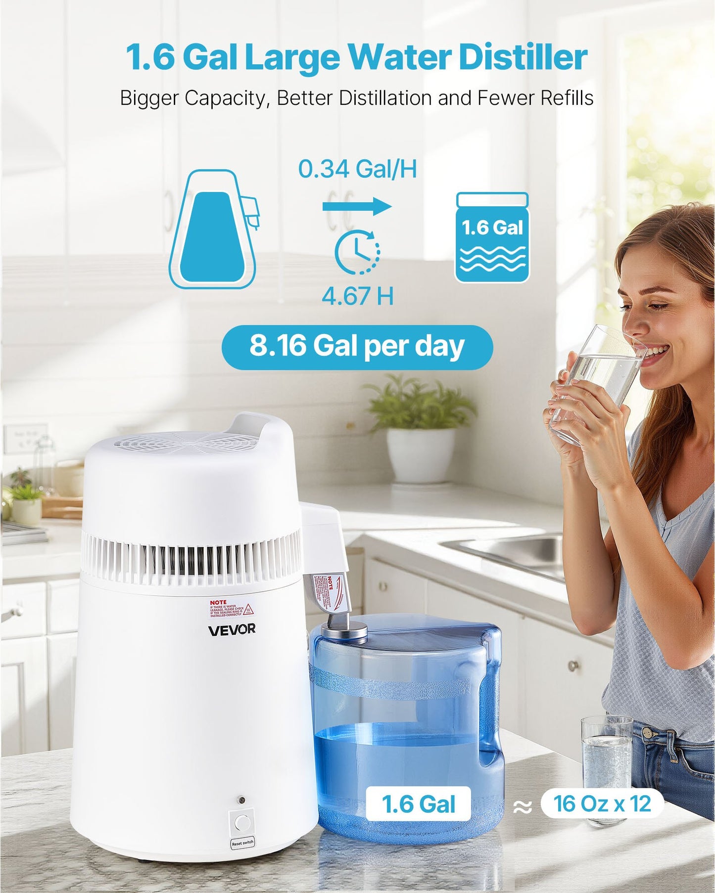 6L Water Distiller Machine - Countertop Purifier with Stainless Steel & 900W