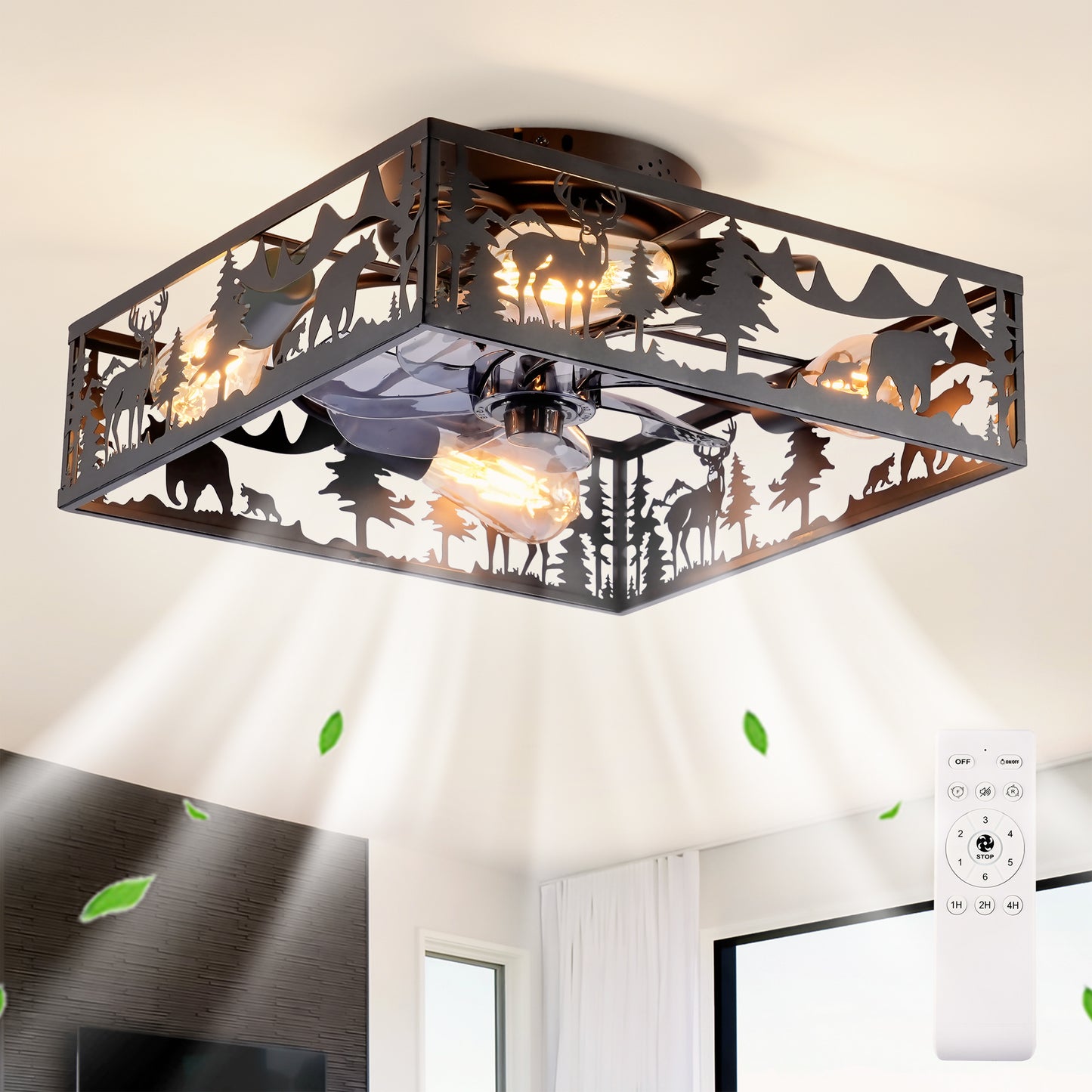 20" Square Bladeless Ceiling Fan with Remote Control - Matte Black