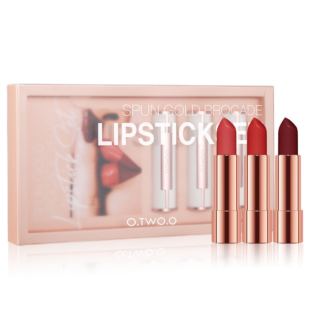 Gold Velvet Lipstick Set with Three Colors - Makeup Collection