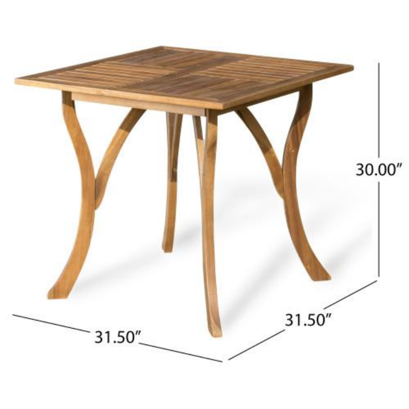 Outdoor Acacia Wood Dining Table - Square Design, Natural Brown