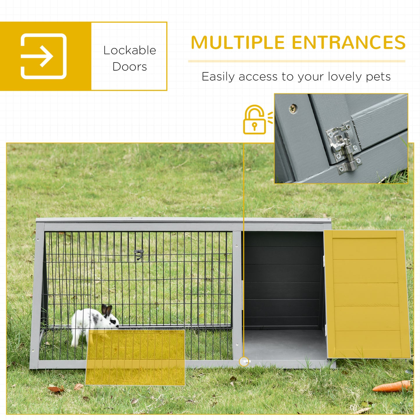 Outdoor Wooden Rabbit Hutch with Run - Small Animal Cage for Garden Backyard