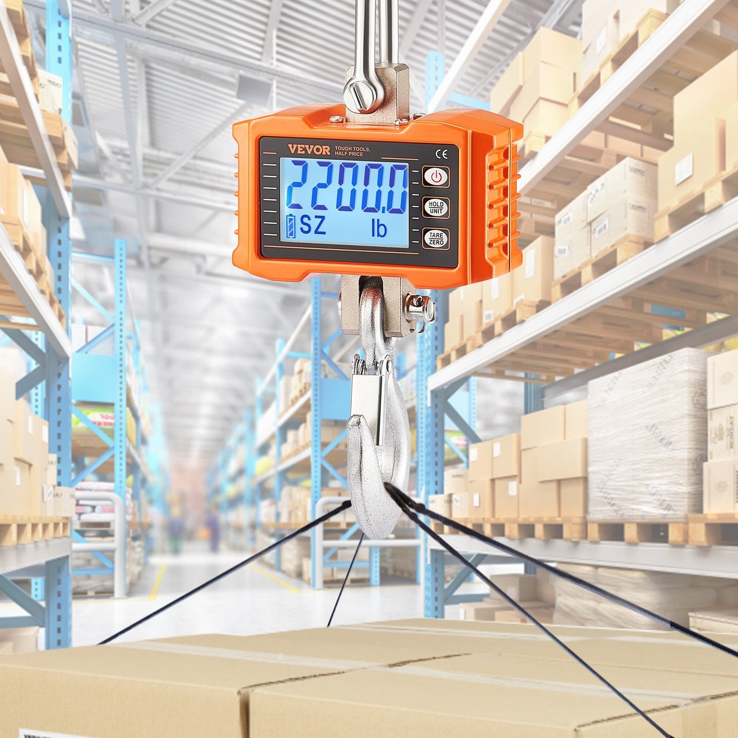 Digital Crane Scale 2200 Lb / 1000 Kg Heavy Duty Hanging Scale Orange