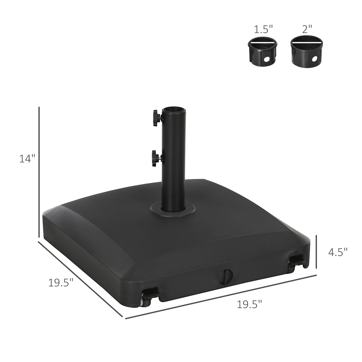 Heavy Duty Patio Umbrella Base with Wheels - 66 lbs Sand Filled, Black