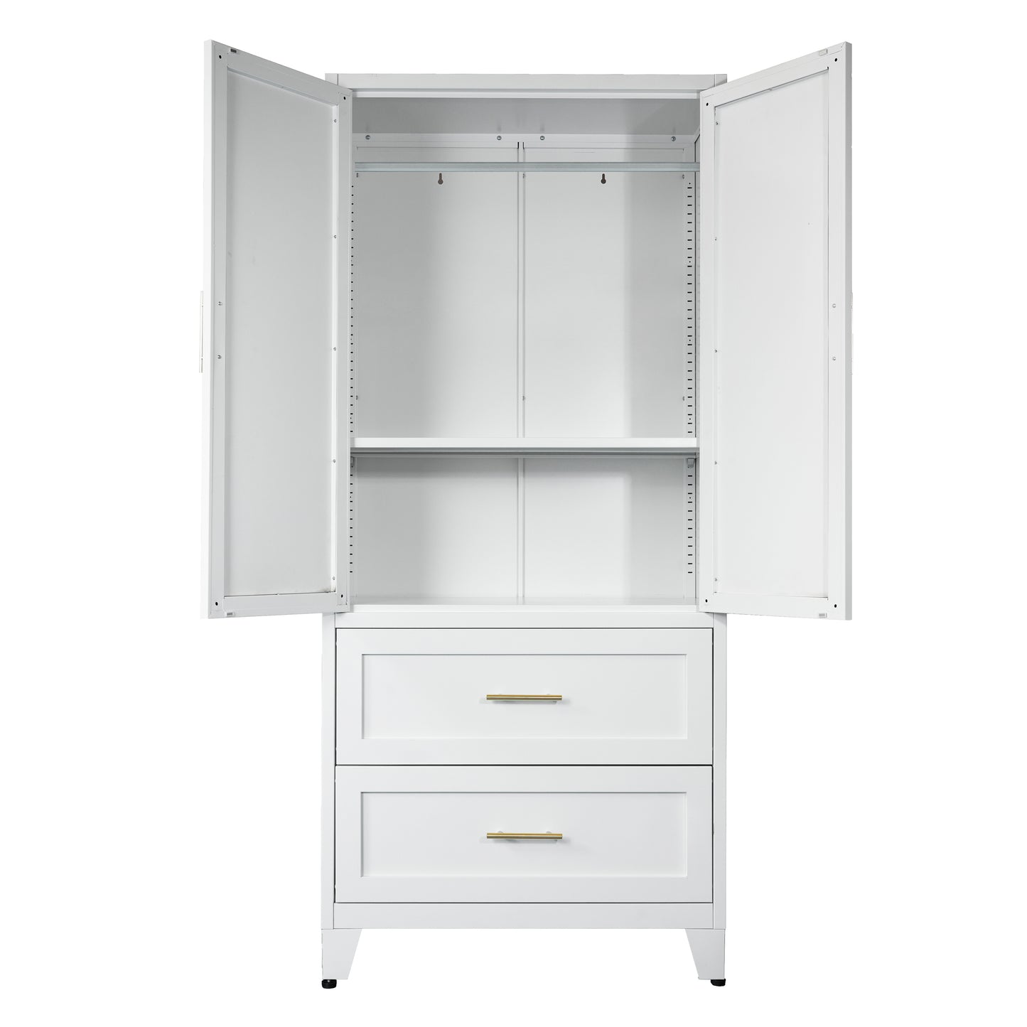 71" Tall Metal Wardrobe Cabinet with 2 Drawers and Hanging Rod - White