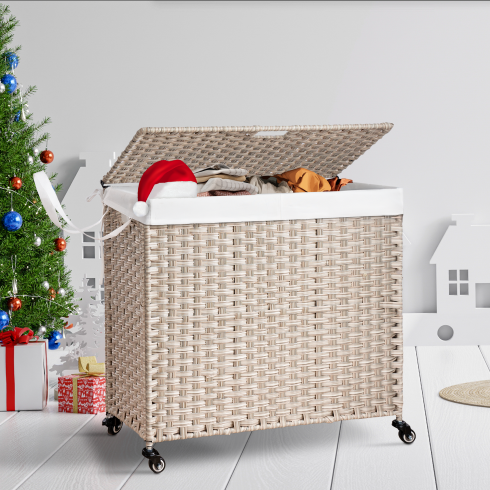 Laundry Hamper with Lid and Wheels - 160L Gray Rattan