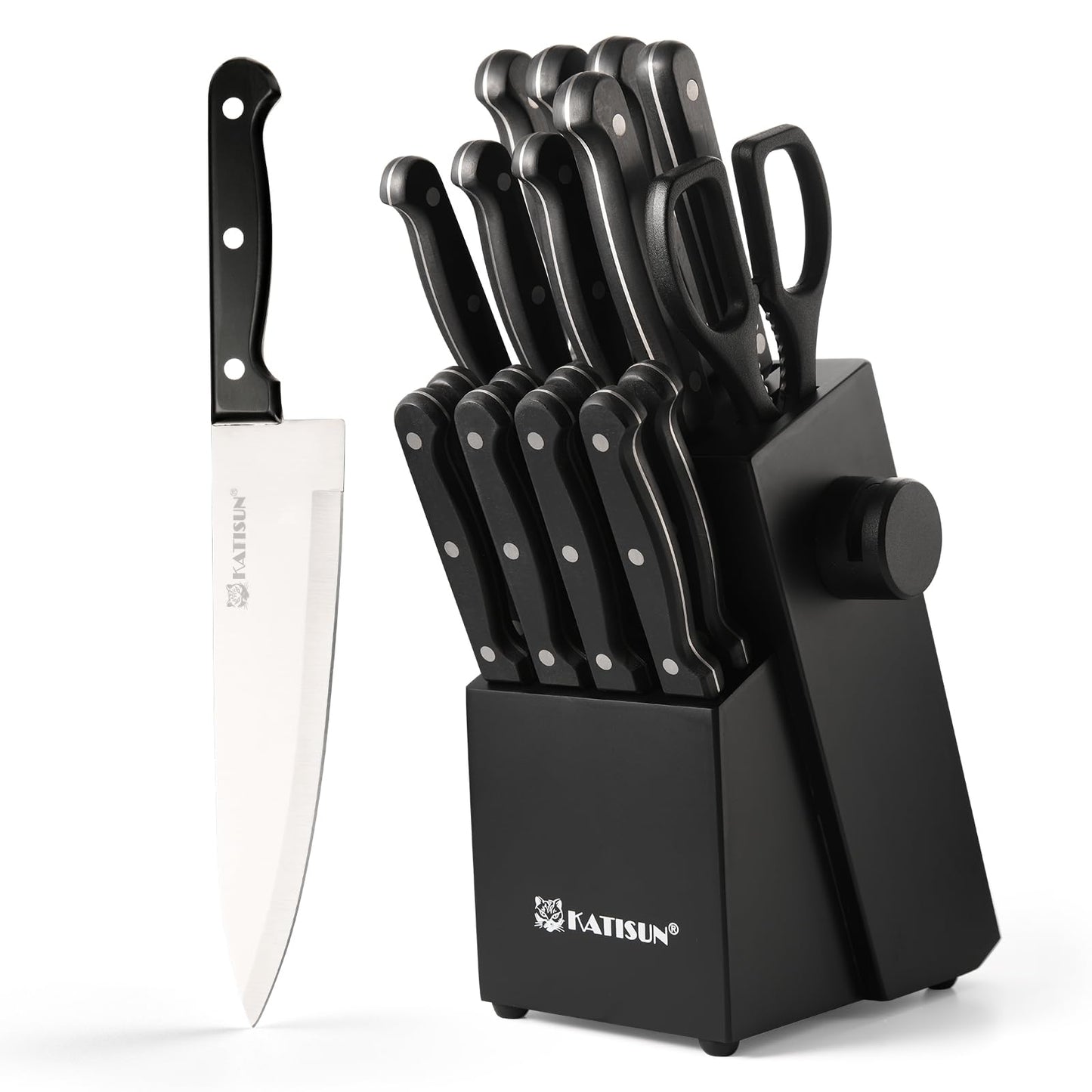 19-Piece Kitchen Knife Set - German Steel with Built-in Sharpener