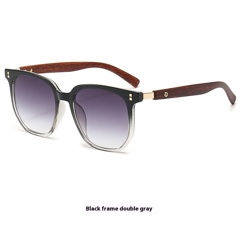 Vintage Wooden Grain Leg Nail Square Round Face Glasses - Minimalist Fashion Eyewear