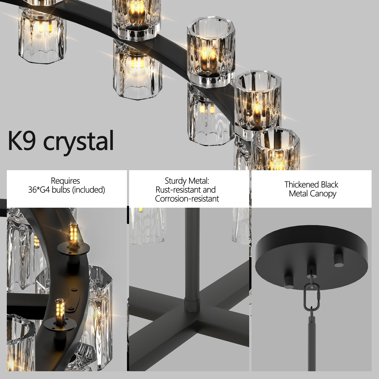 36-Inch Crystal Chandelier - Modern LED Decorative Lighting