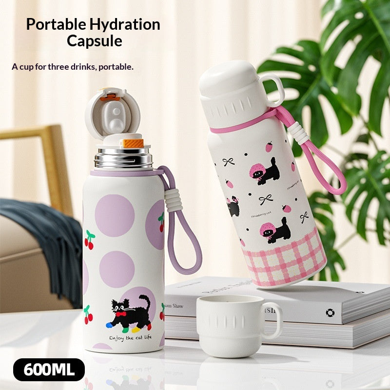 Insulated Stainless Steel Travel Mug 600ml with Carrying Strap & Straw