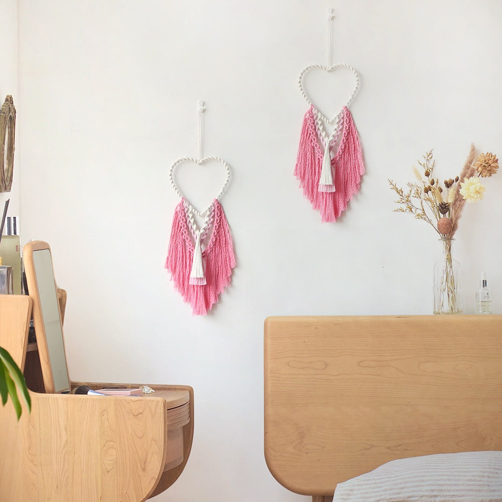 Heart Shaped Hand-Woven Fabric Tapestry Love Pendant for Home & Decor