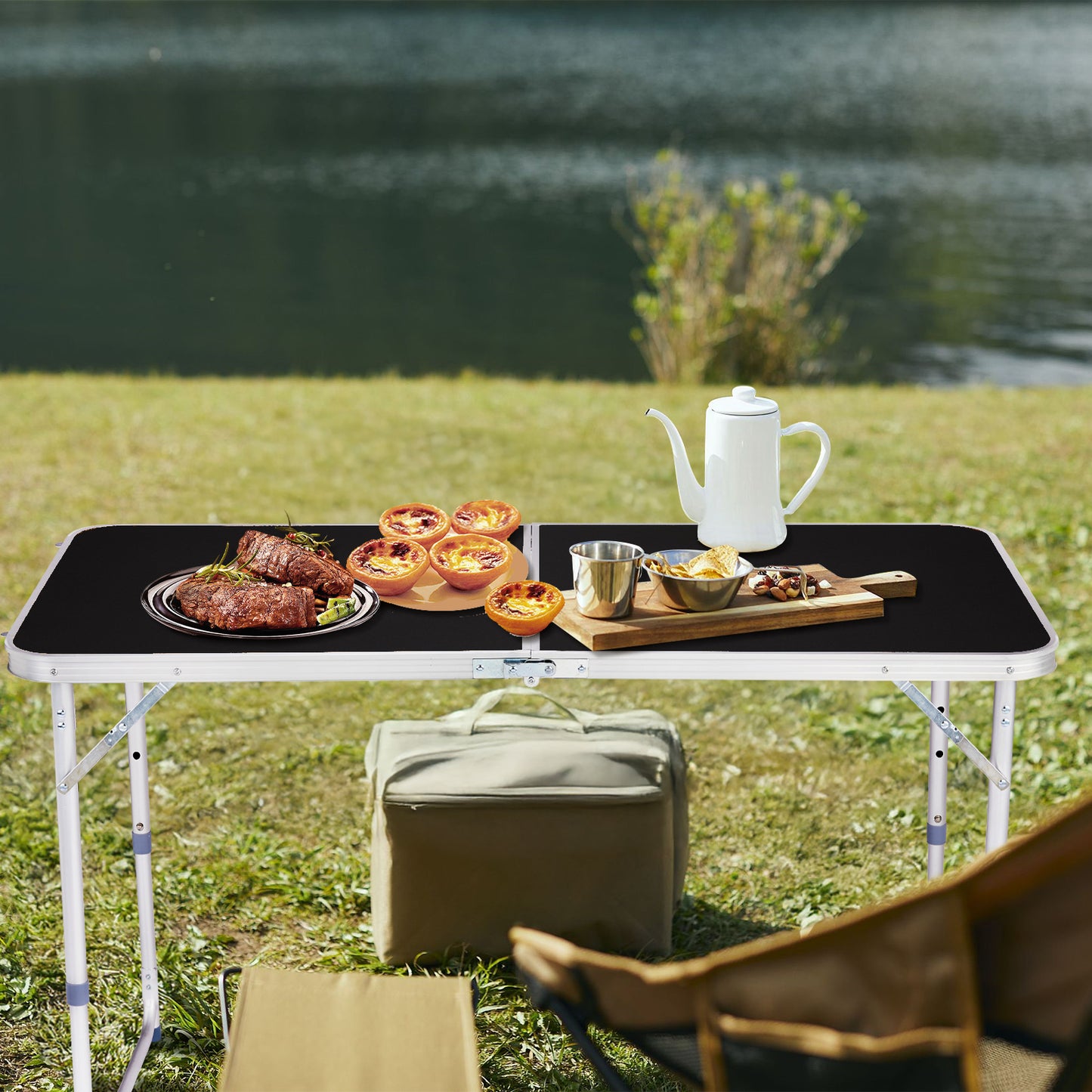 4ft Portable Folding Table - Black Aluminum Outdoor Table