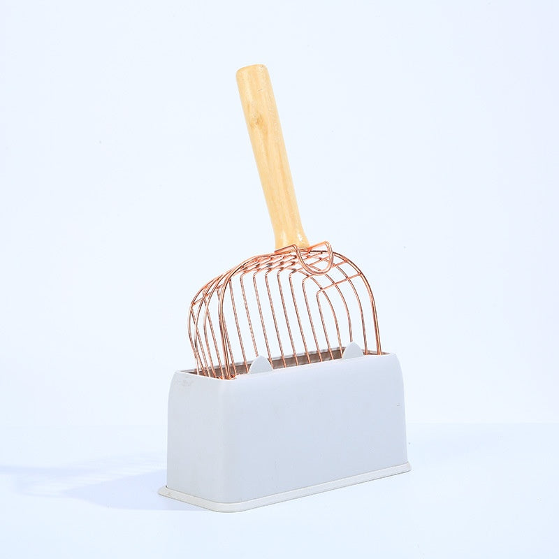 Stainless Steel Pet Litter Scoop with Base - Household Cat & Dog Waste Tool