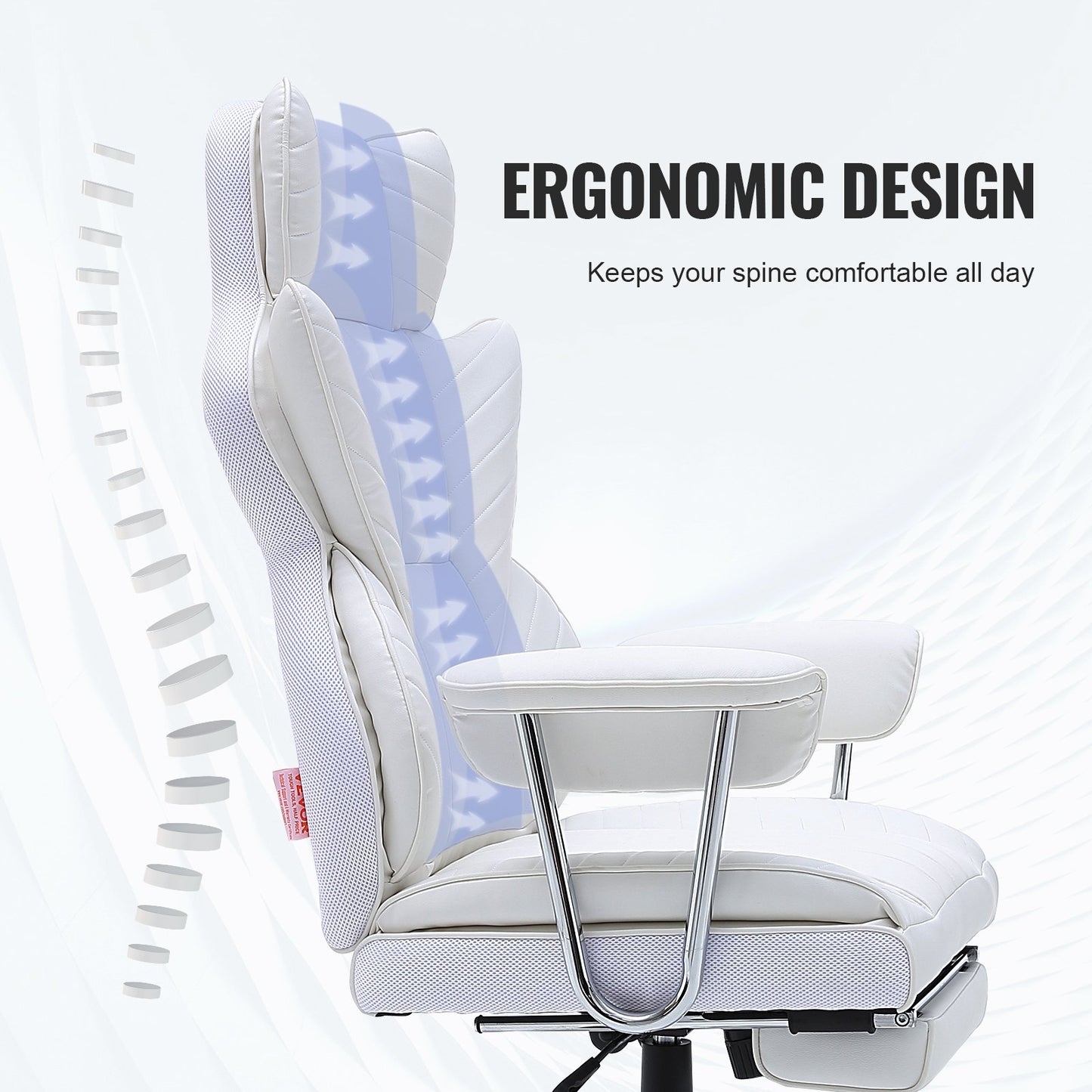 Ergonomic Reclining Office Chair with Footrest - White