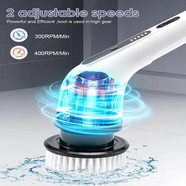 Electric Cleaning Brush with 9 Replaceable Heads & Extendable Rod