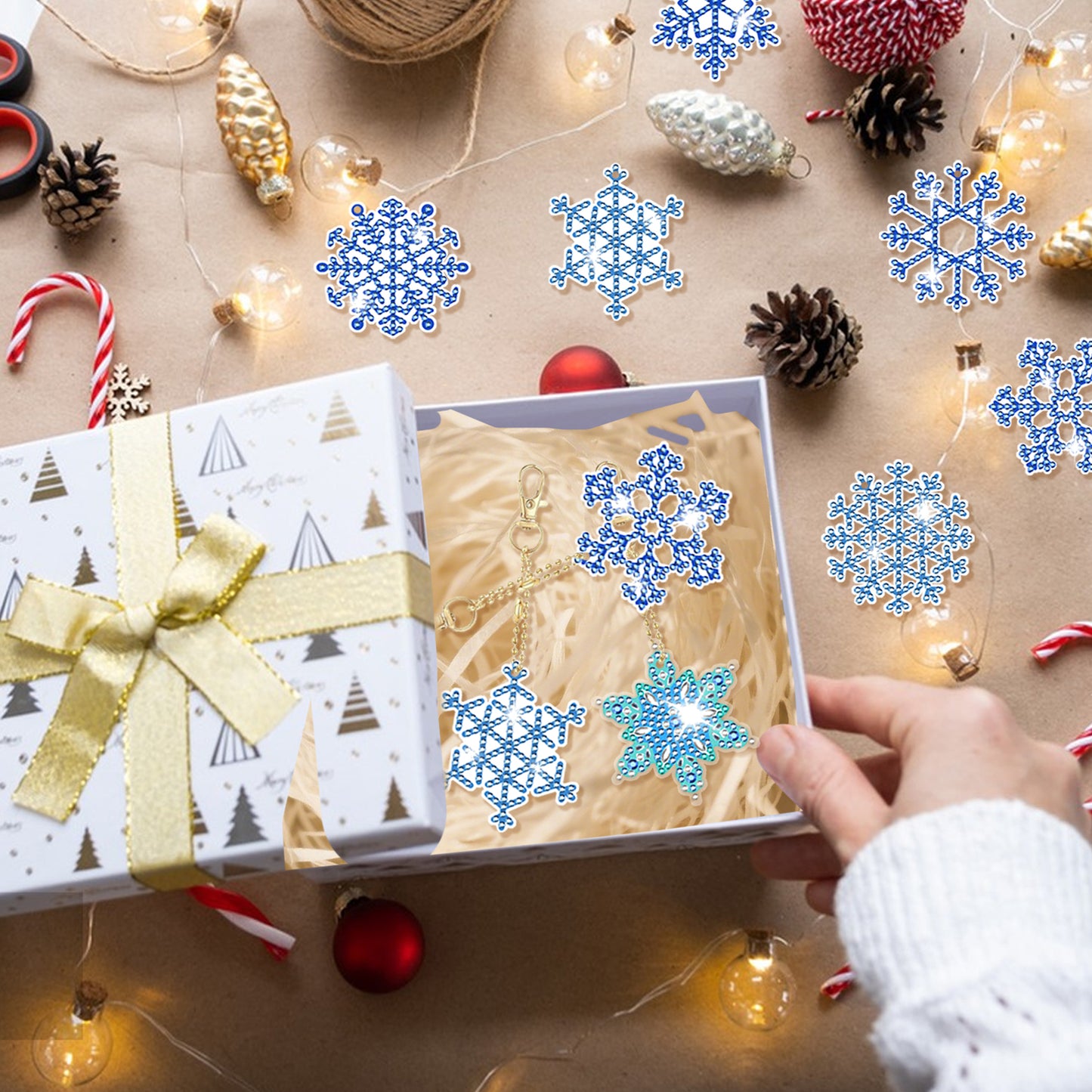 Snowflake Rhinestones Painting Keychain Kits - 12 Packs