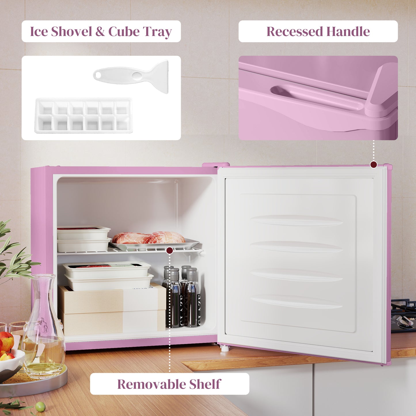 Mini Freezer 1.1 Cu.Ft Compact Upright Freezer with Removable Shelves - Pink