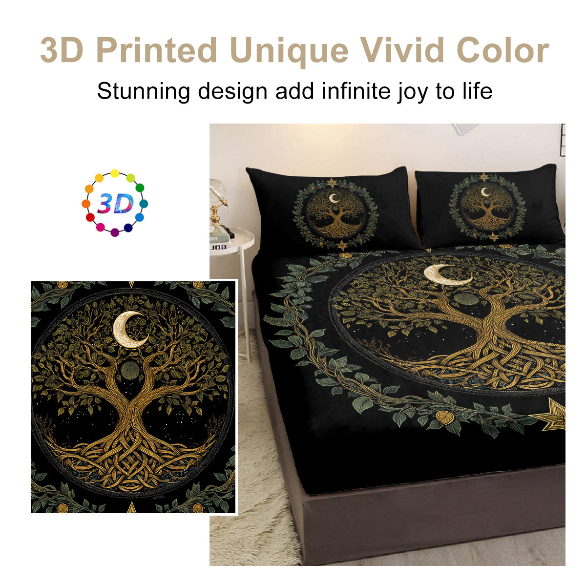 Tree of Life Minimalist Bedding Set - Fitted Sheet & 2 Pillowcases