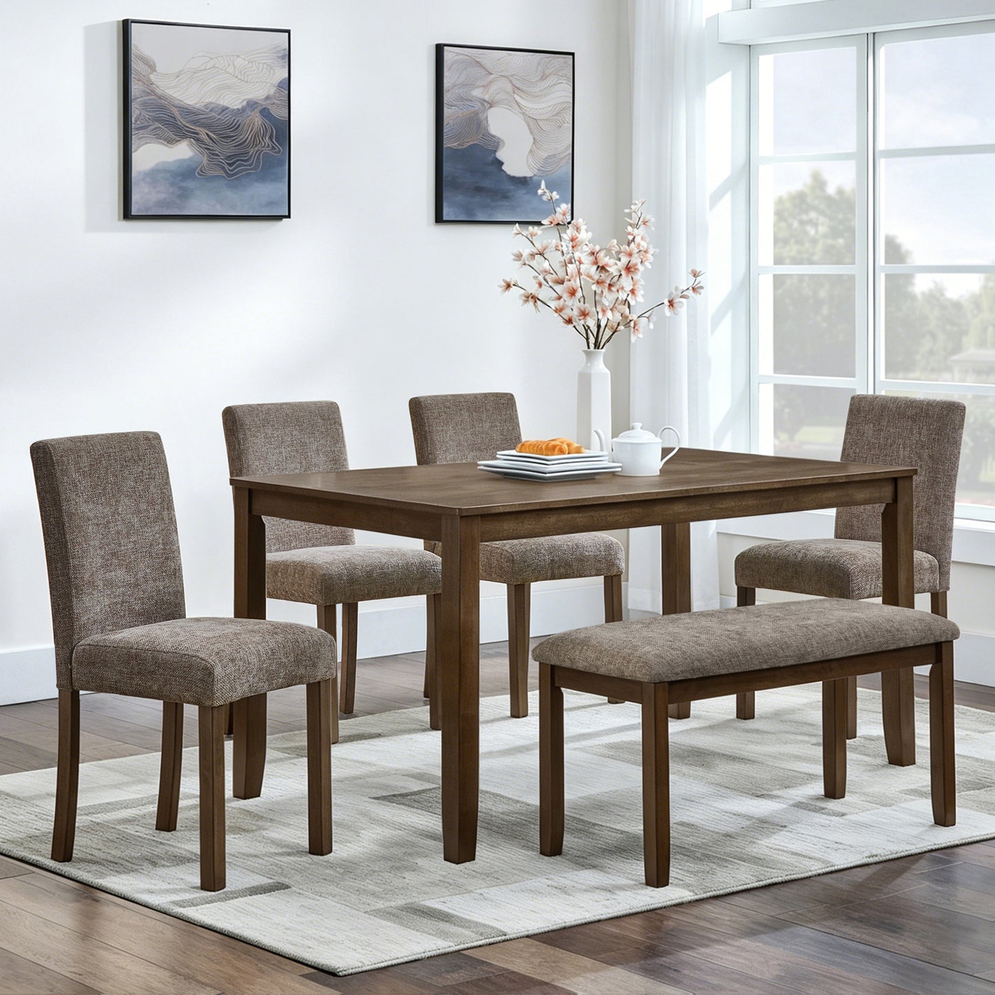 Wooden Dining Chairs Set of 4 with Padded Seat - Walnut