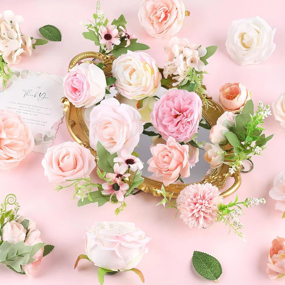 Artificial Pink Roses Flowers Set - DIY Wedding & Home Decor
