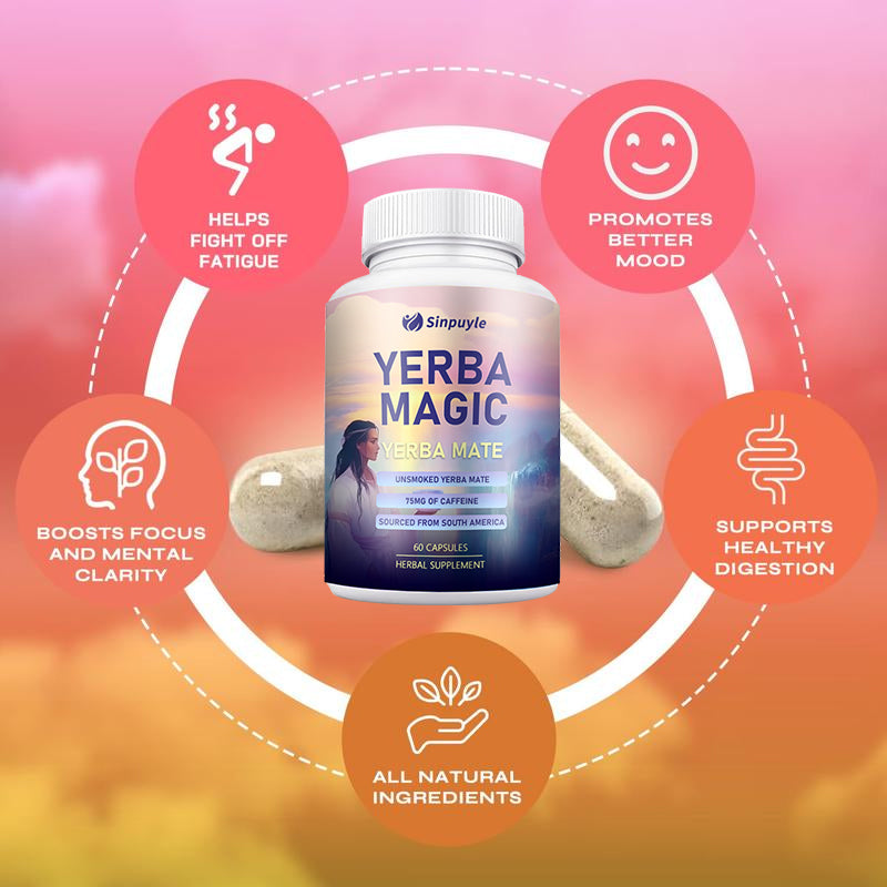 Yerba Mate Gut Health Supplement Capsules - 60 Count Natural Energy