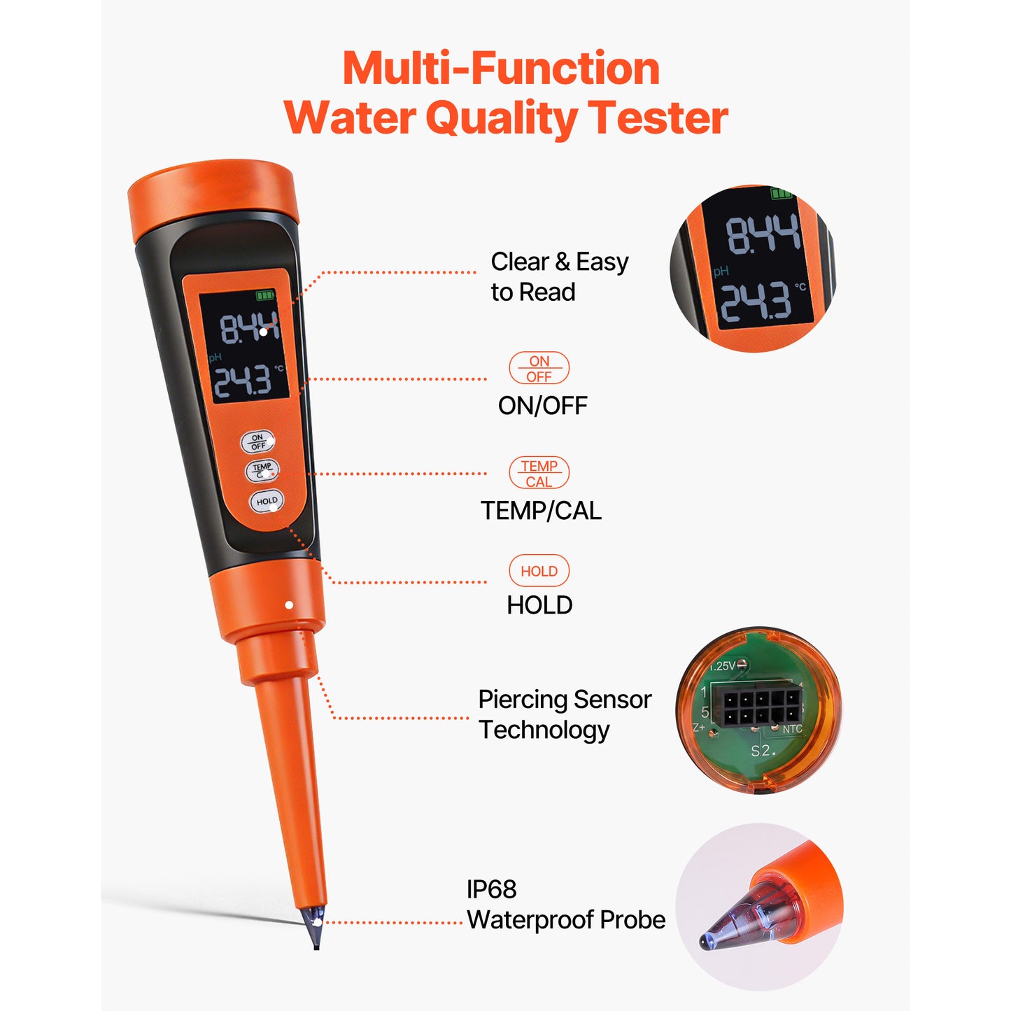 PH Meter for Food and Baking, Waterproof Probe, Calibration Pack, Food Fermentation & Dough Testing