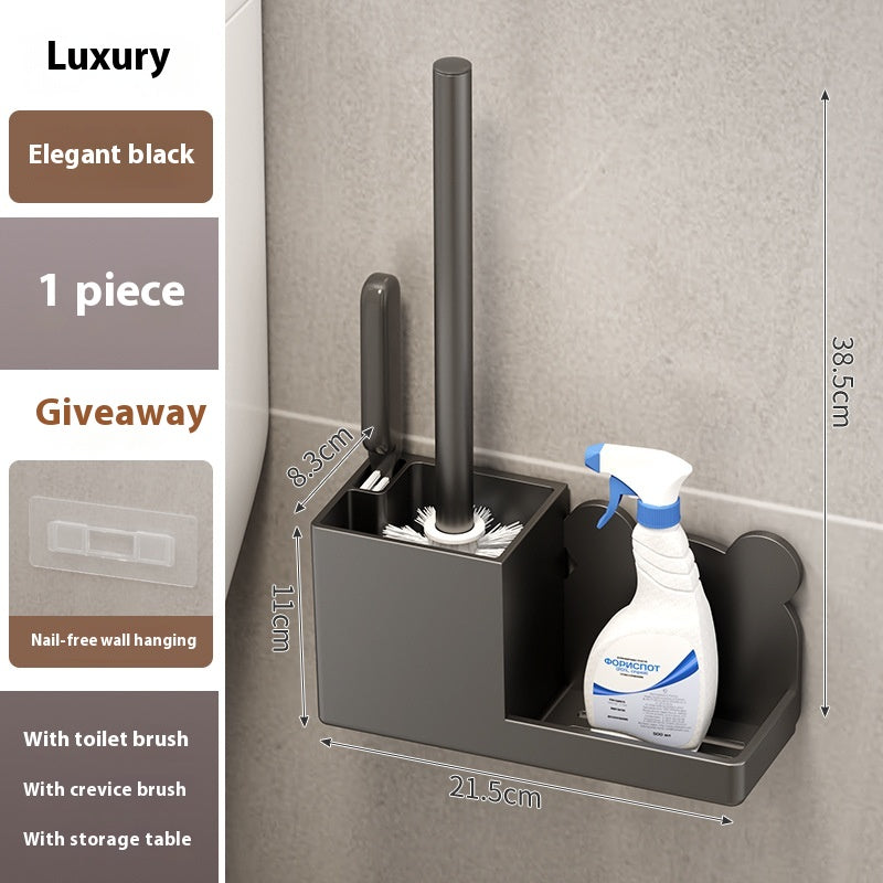 Wall-Mounted Toilet Brush Set with Long Handle and 2 Brushes - No Dead Angle Cleaning