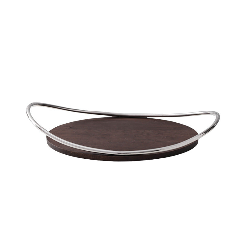Wooden and Stainless Steel Mirror Tray for Living Room Tea and Coffee Storage
