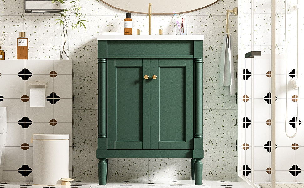 24-Inch Green Bathroom Vanity with Ceramic Sink & Storage