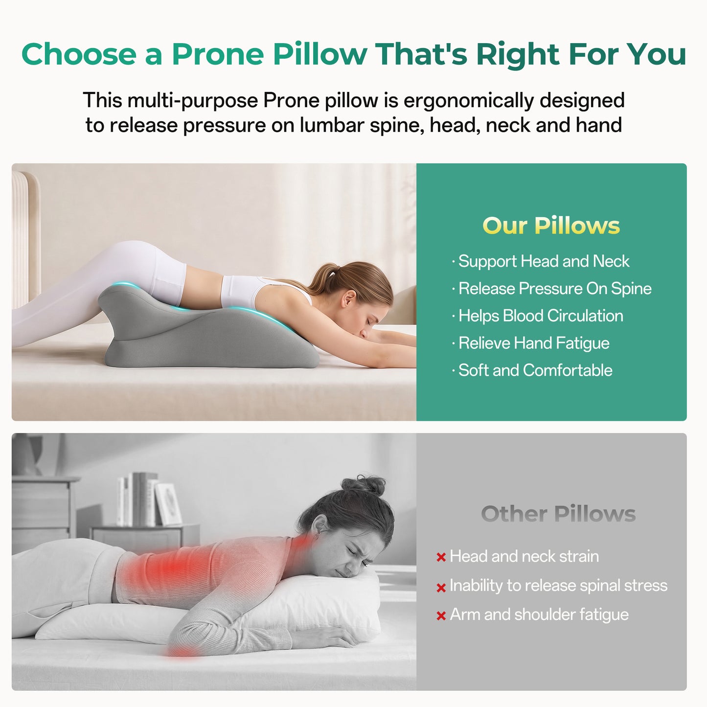 Ergonomic Memory Foam Support Pillow for Couples - Grey